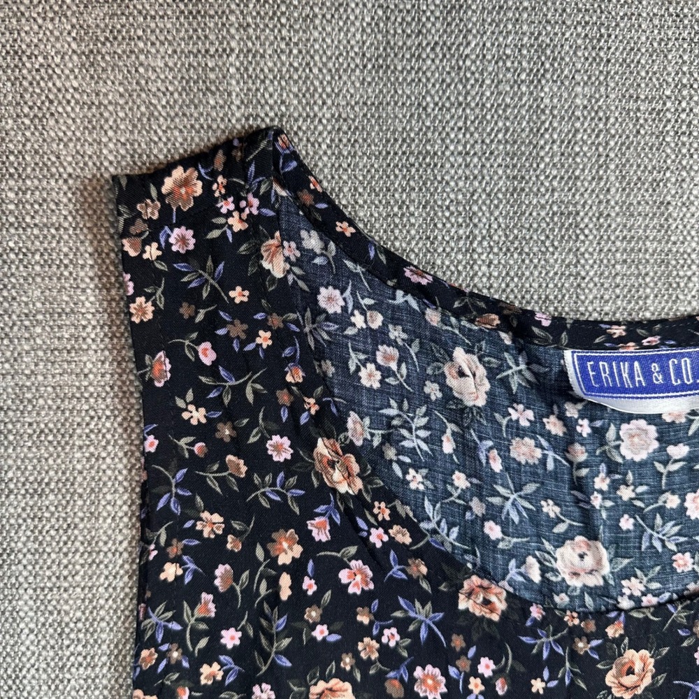 Erika & Co Maxi Dress Womens Small Navy Floral  Rayon Side‎ Tie Boho - Picture 4 of 12